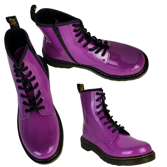 Dr. Martens Shoes | Nwb Dr Martens 1460 Y Purple Patent Lamper Lace Up Moto Combat Boots Unisex Kids | Color: Purple | Size: 6g | Angelva1304's Closet